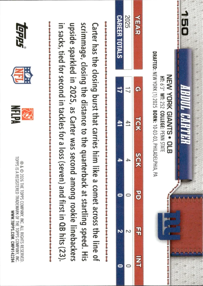 Abdul Carter card back