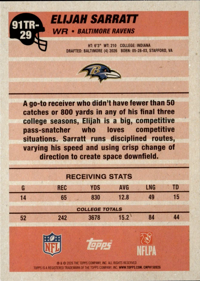 Elijah Sarratt card back
