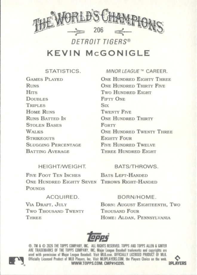 Kevin McGonigle card back