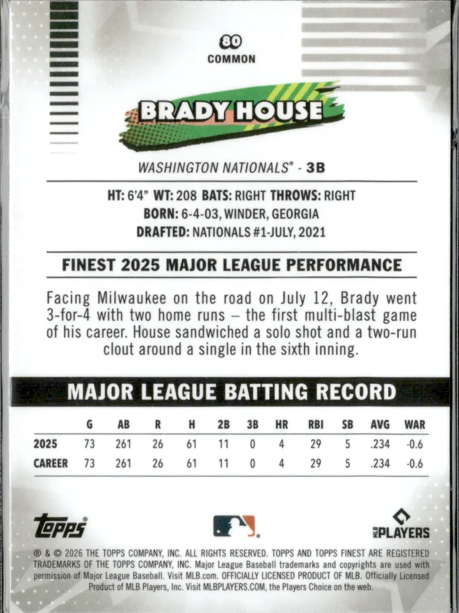 Brady House card back