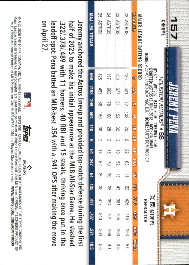 Jeremy Peña card back