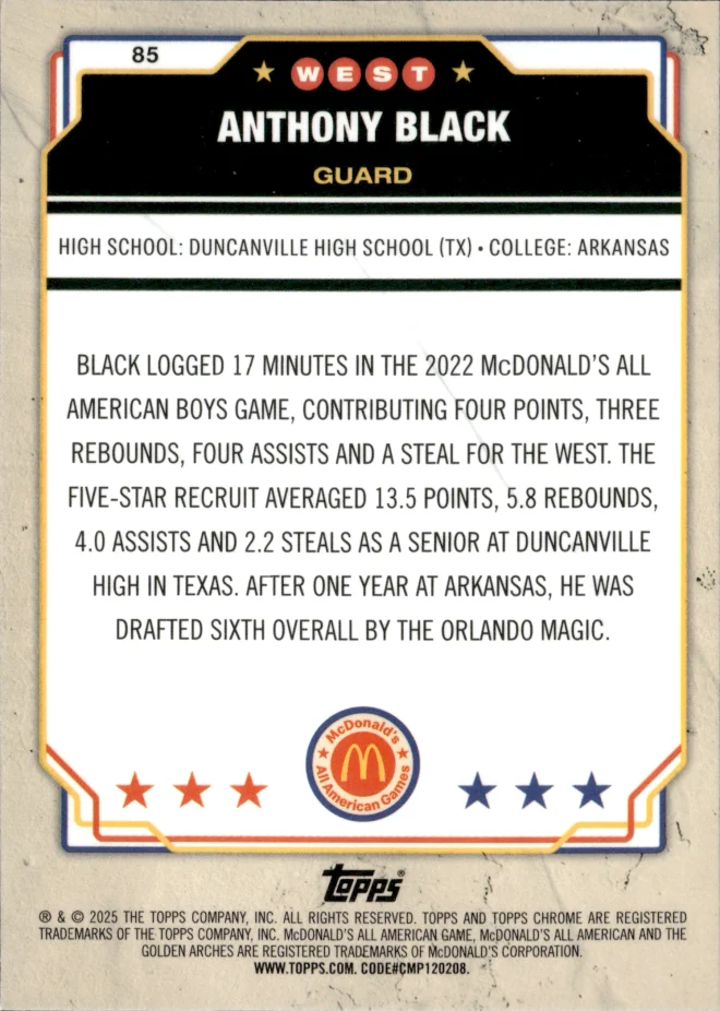 Anthony Black card back