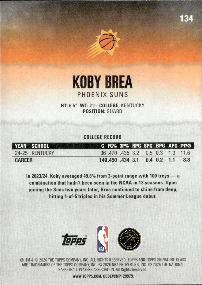 Koby Brea card back