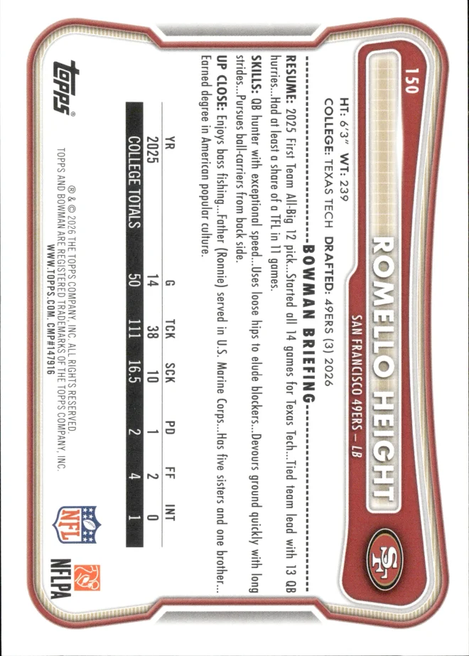 Romello Height card back