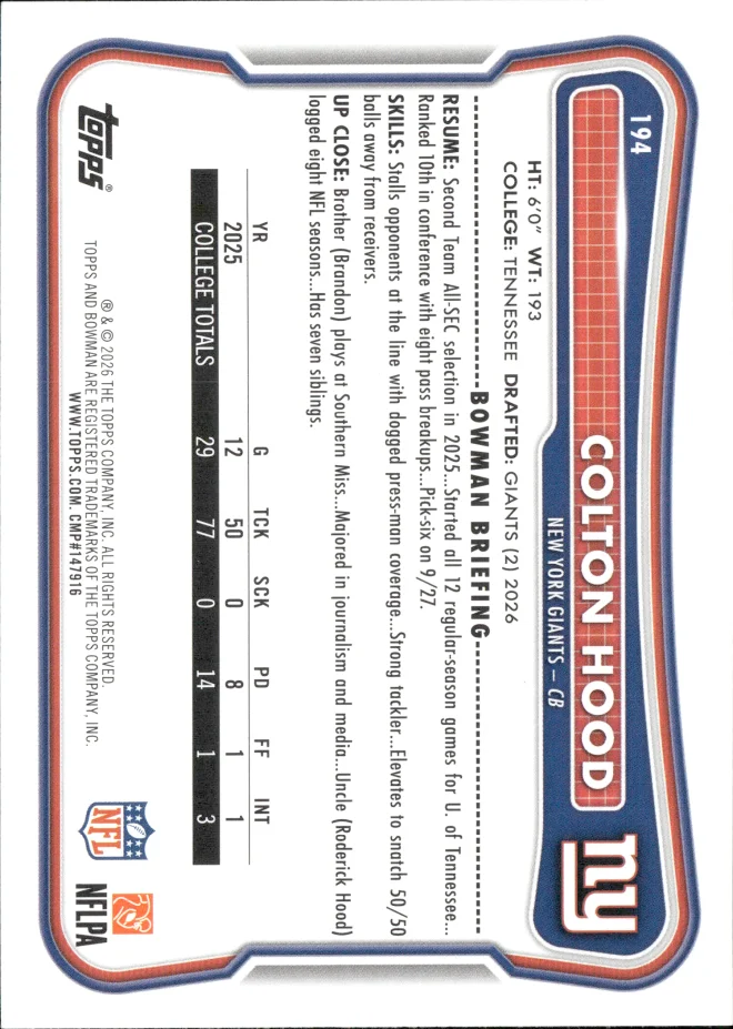 Colton Hood card back