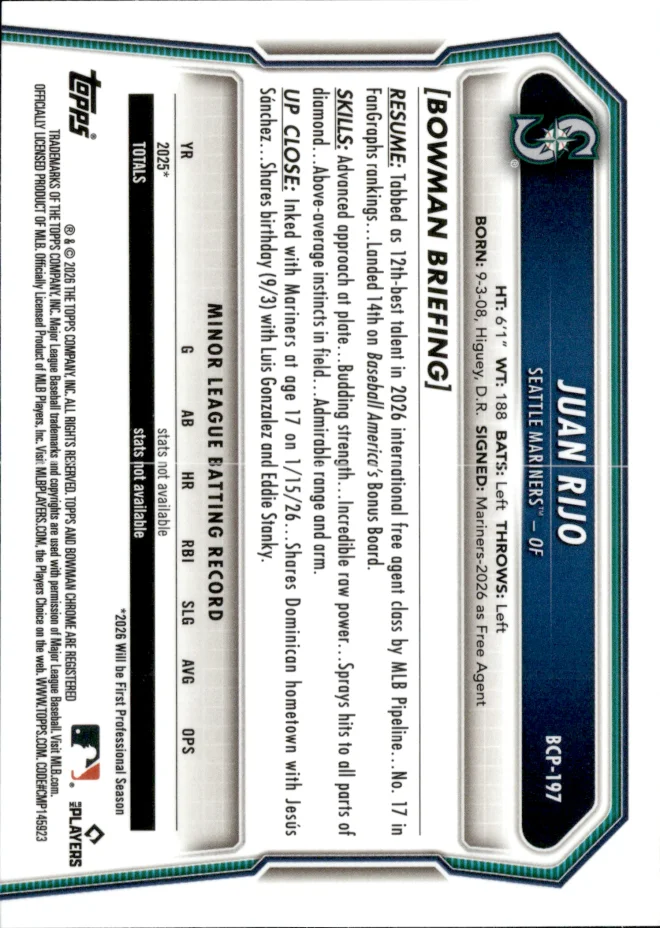 Juan Rijo card back