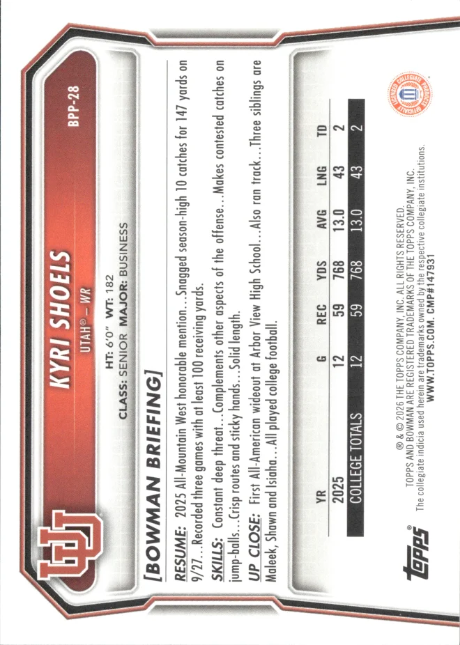 Kyri Shoels card back