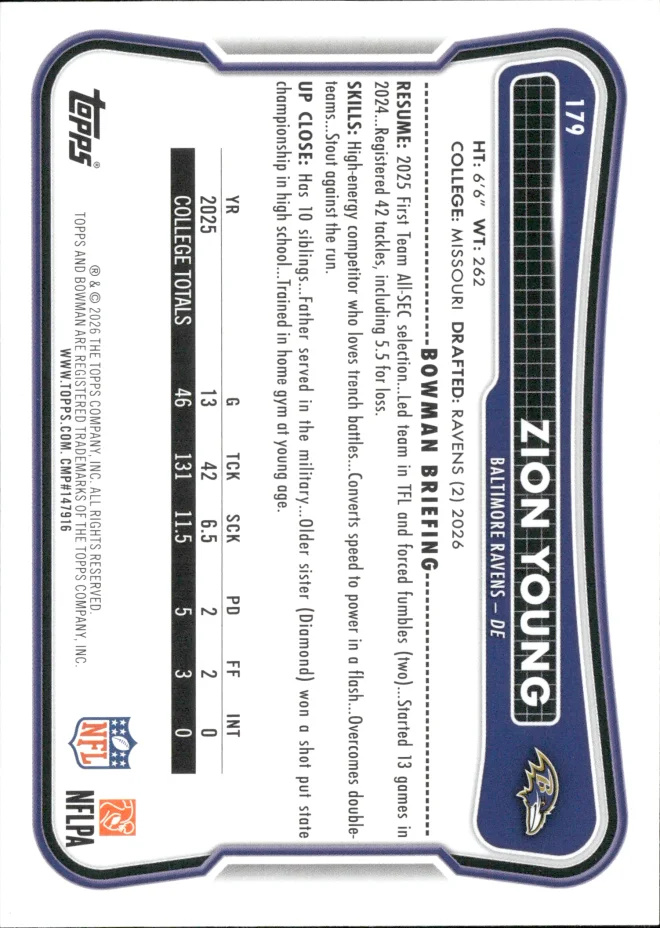 Zion Young card back