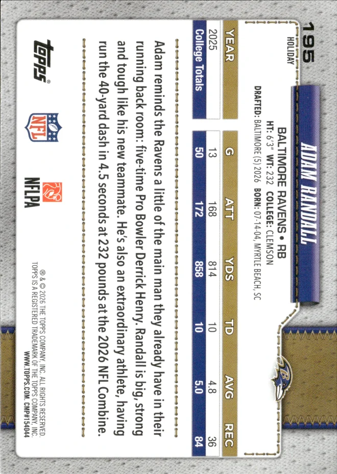 Adam Randall card back