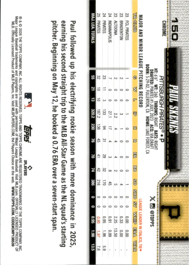 Paul Skenes card back