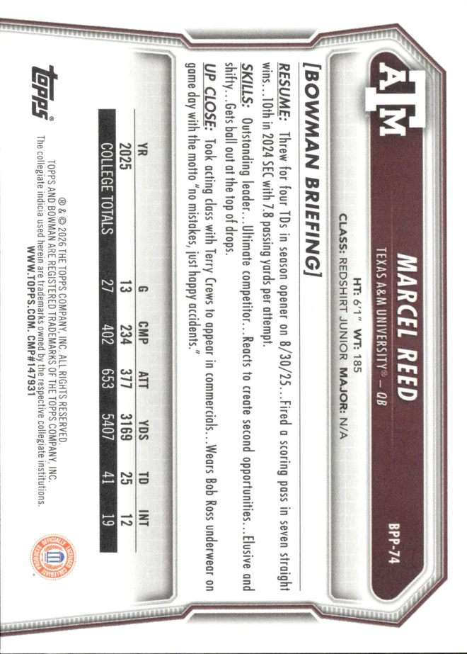 Marcel Reed card back