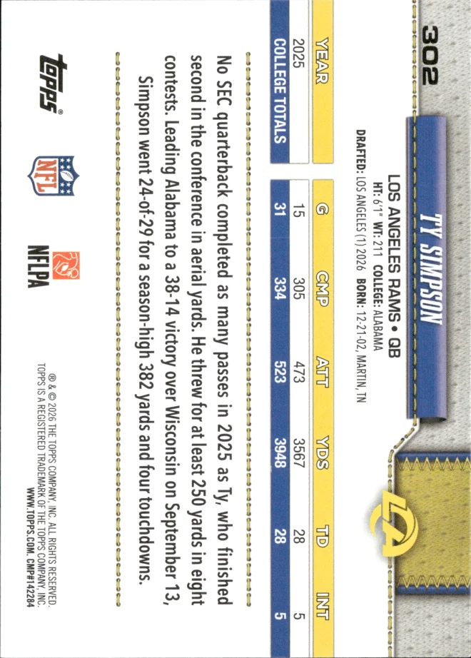 Ty Simpson card back