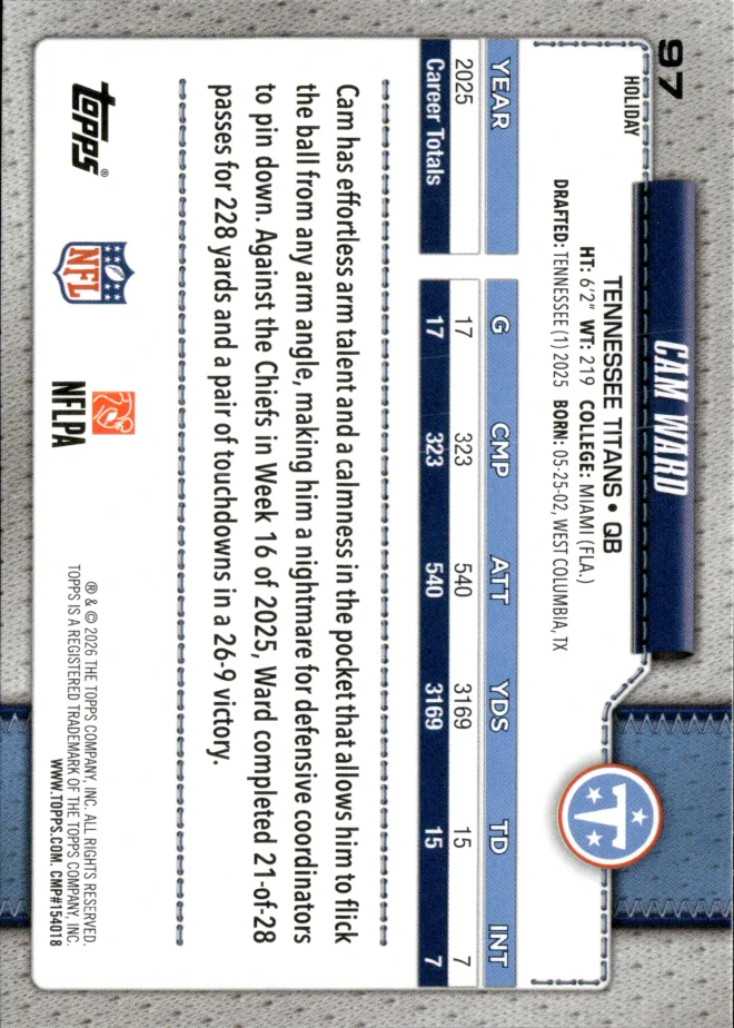 Cam Ward card back