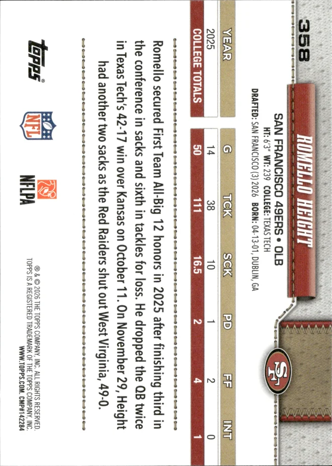 Romello Height card back