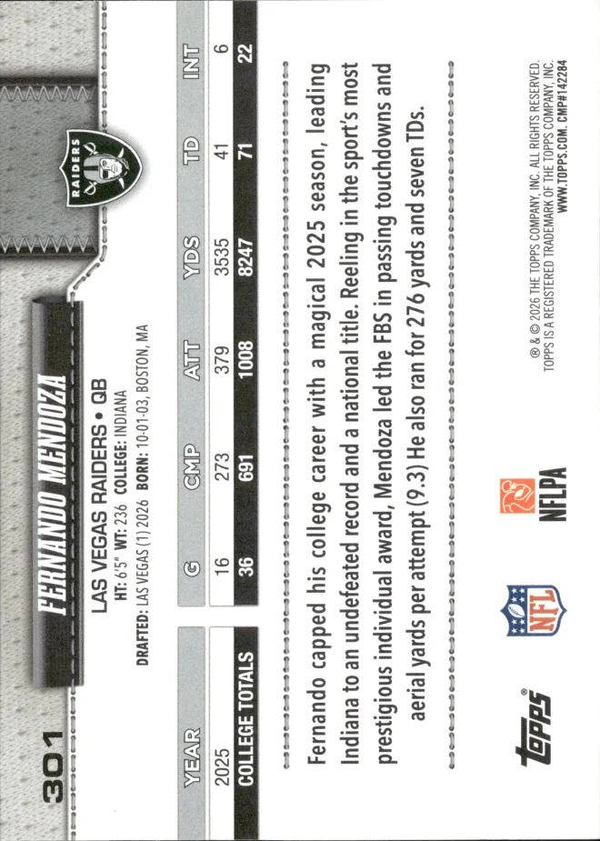 Fernando Mendoza card back