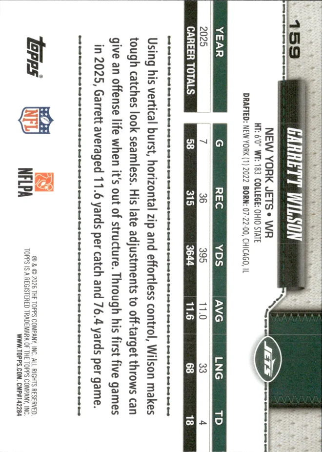 Garrett Wilson card back