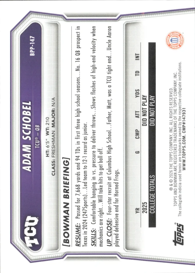 Adam Schobel card back