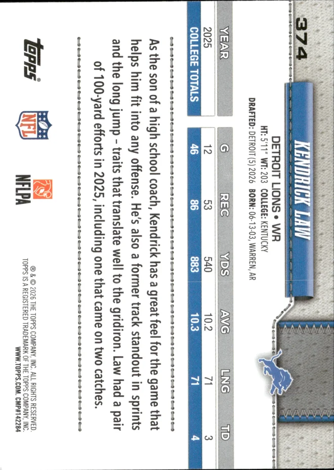Kendrick Law card back