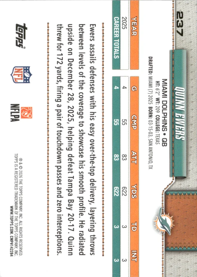 Quinn Ewers card back
