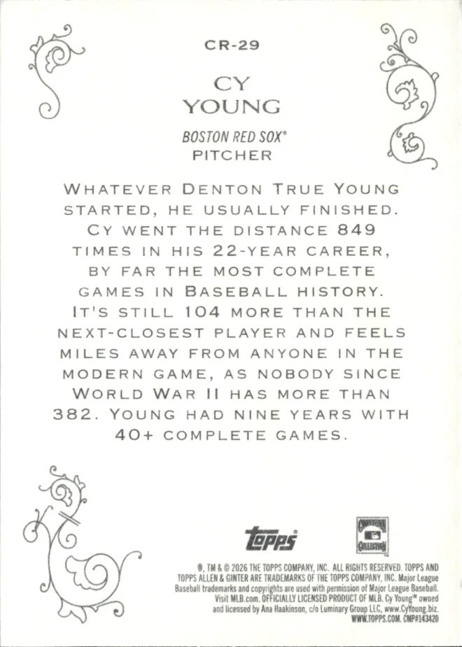 Cy Young card back