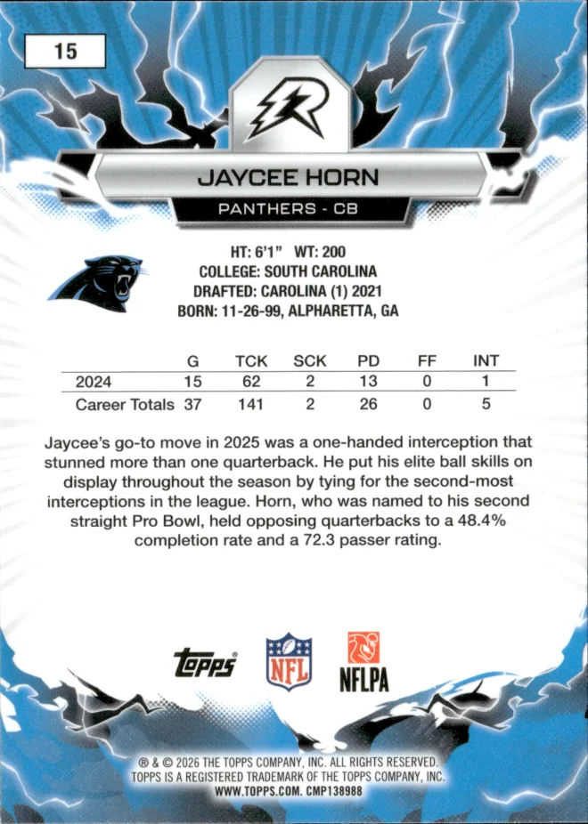 Jaycee Horn card back