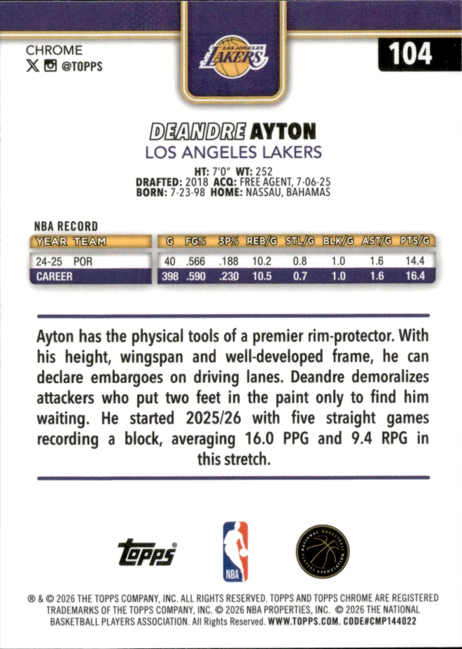 Deandre Ayton card back