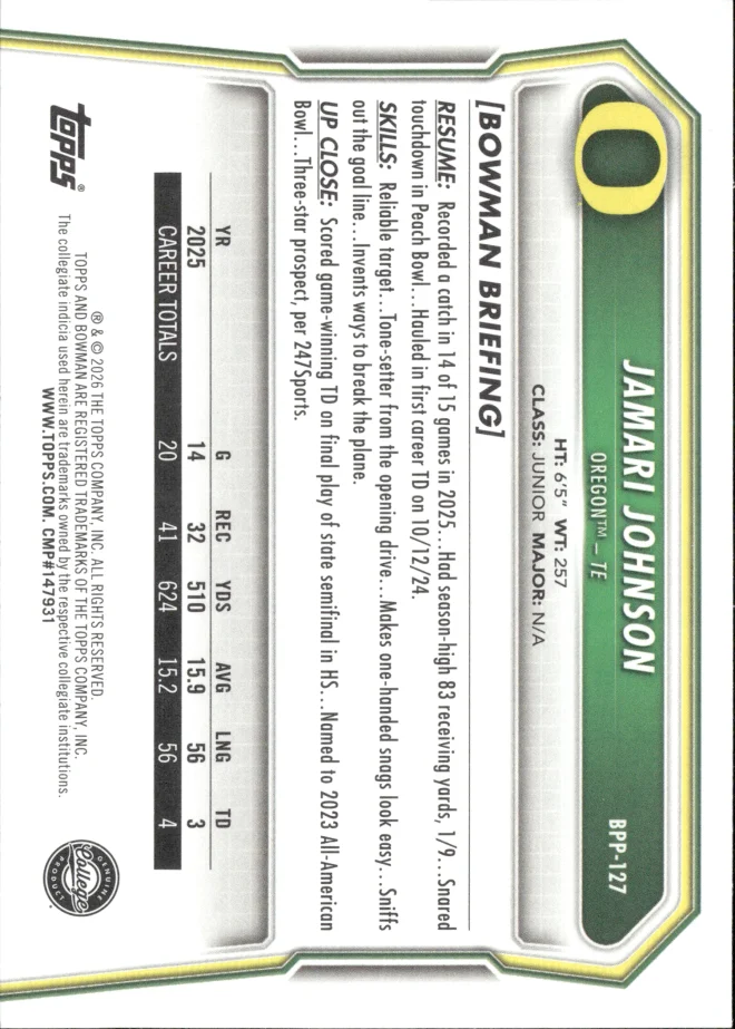 Jamari Johnson card back
