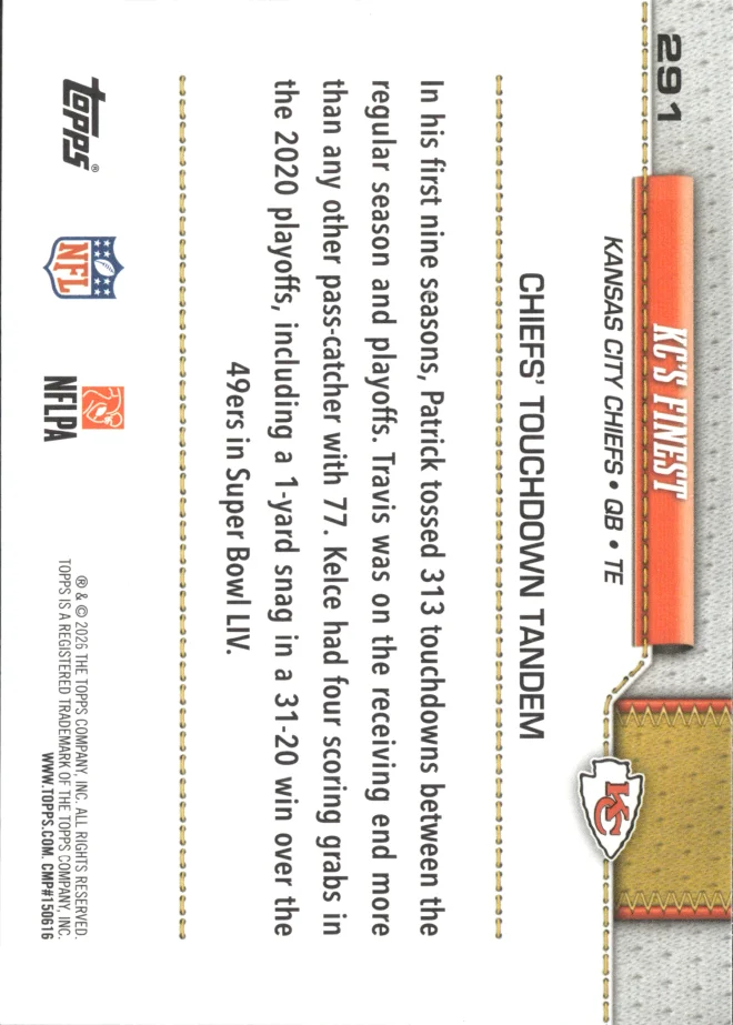 Patrick Mahomes / Travis Kelce card back