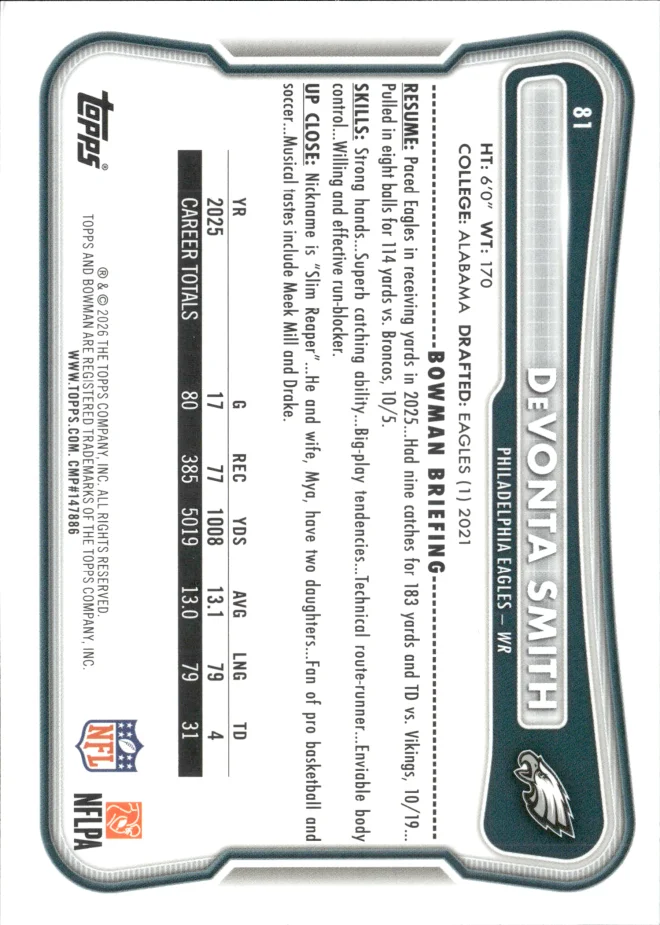 DeVonta Smith card back