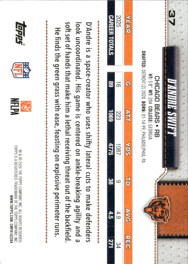 D'Andre Swift card back