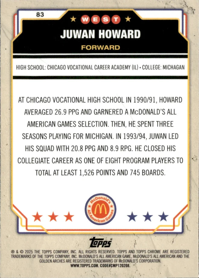 Juwan Howard card back