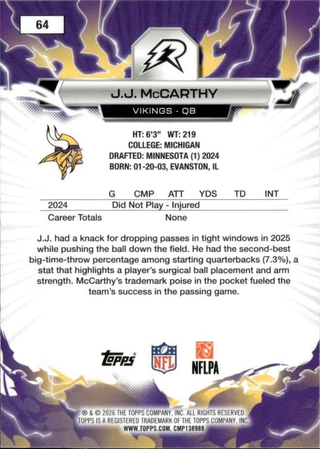 J.J. McCarthy card back
