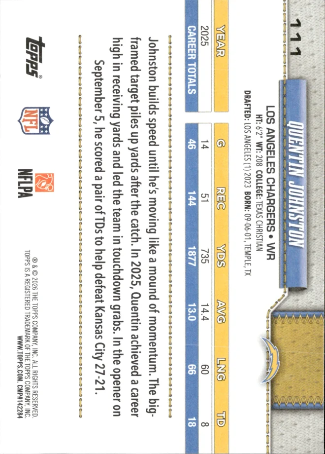 Quentin Johnston card back