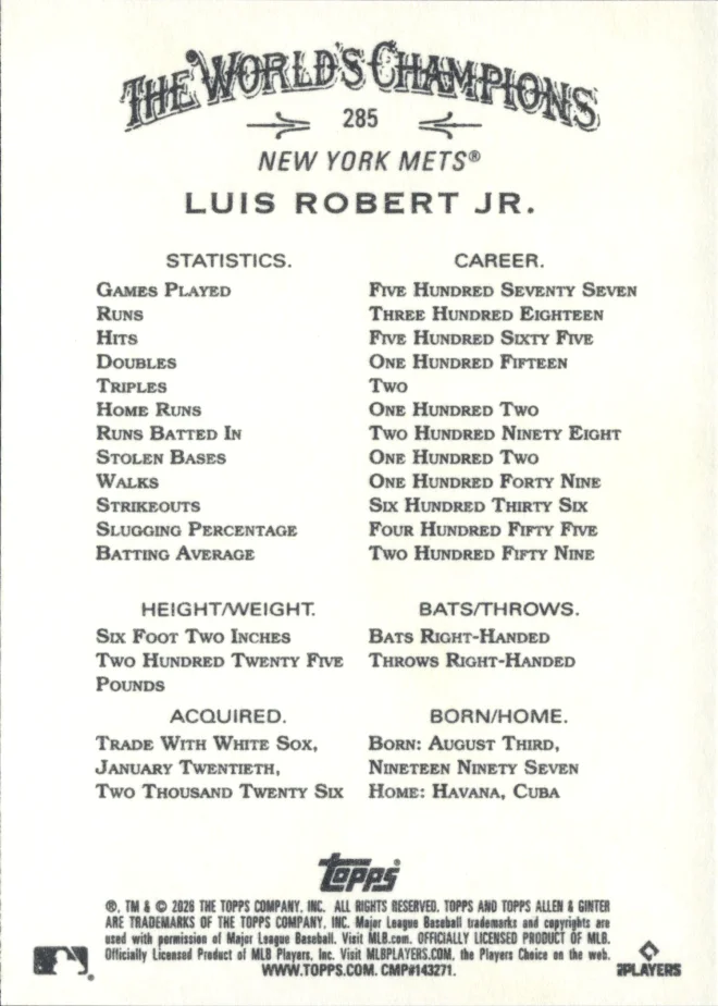 Luis Robert Jr. card back
