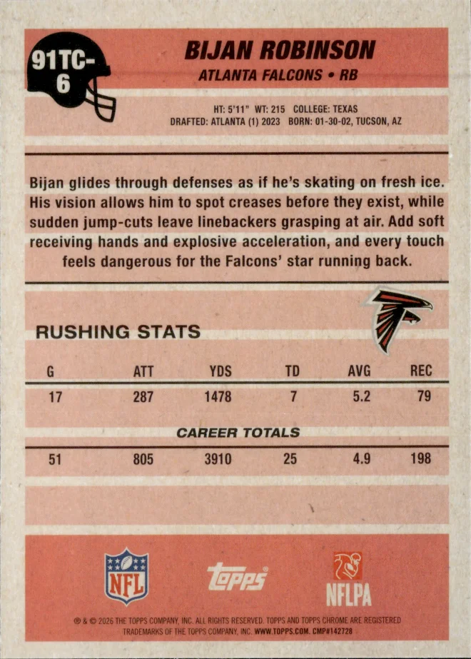 Bijan Robinson card back