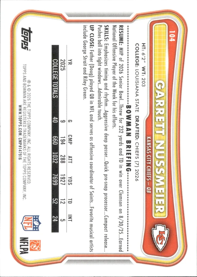 Garrett Nussmeier card back