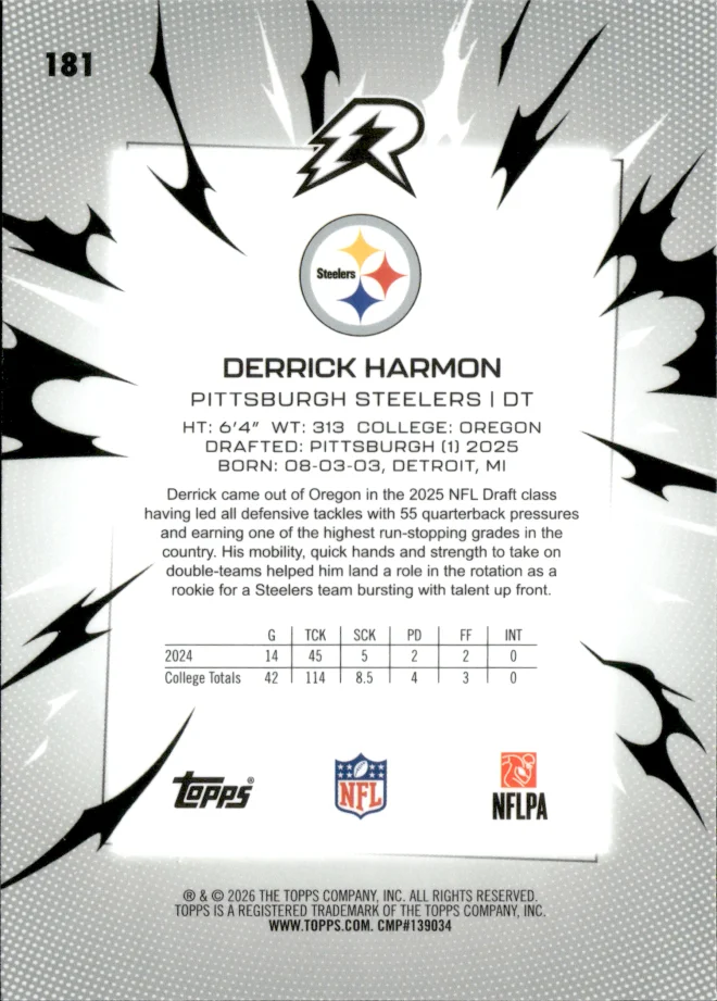 Derrick Harmon card back