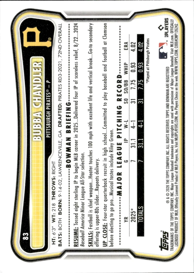 Bubba Chandler card back