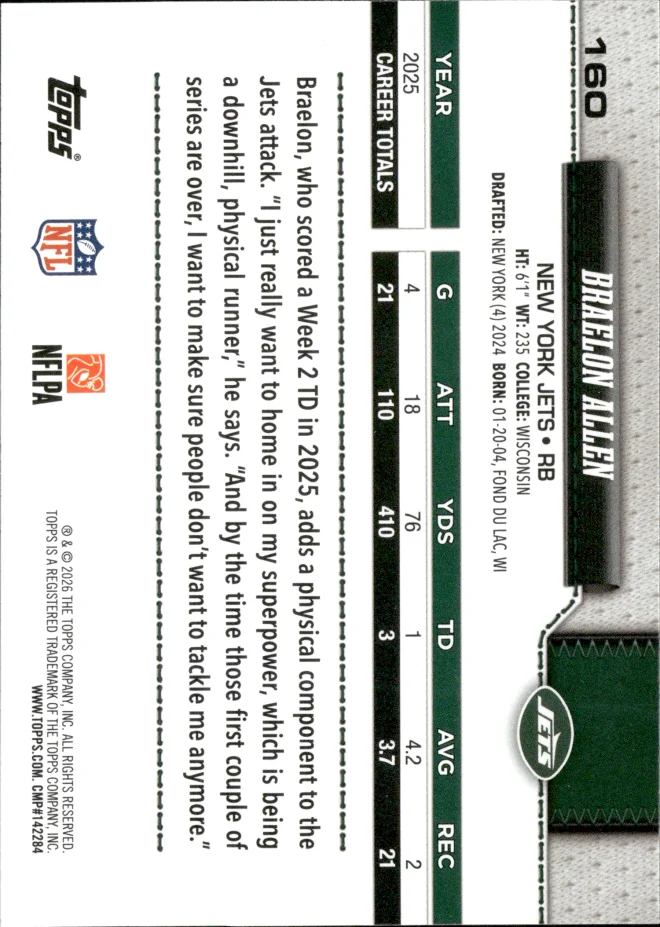 Braelon Allen card back