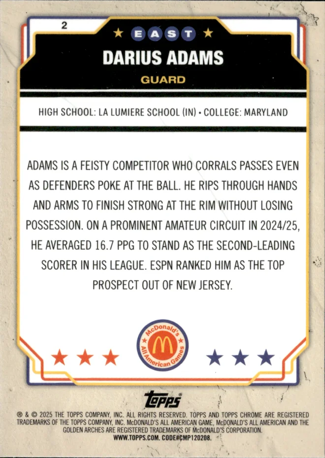 Darius Adams card back