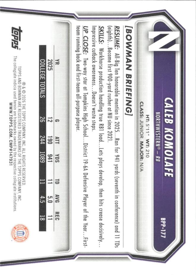 Caleb Komolafe card back