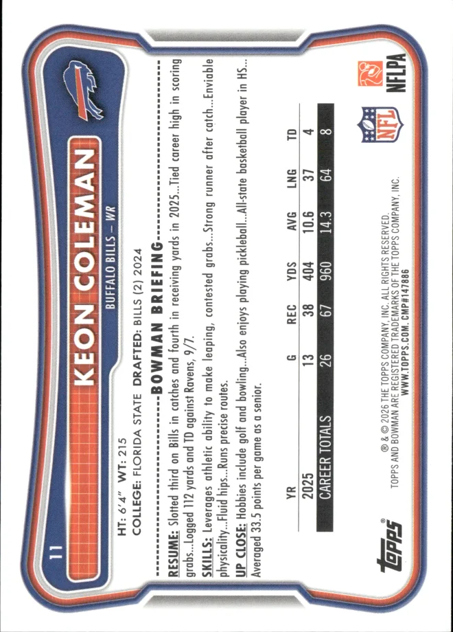 Keon Coleman card back