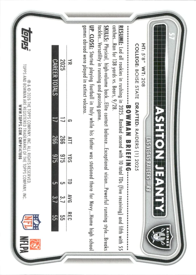 Ashton Jeanty card back
