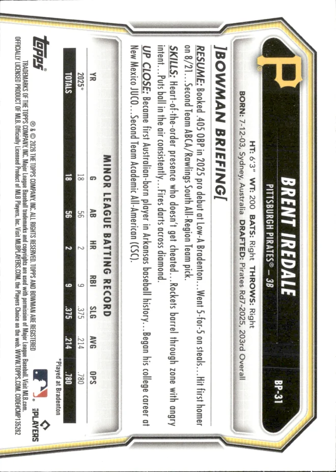 Brent Iredale card back