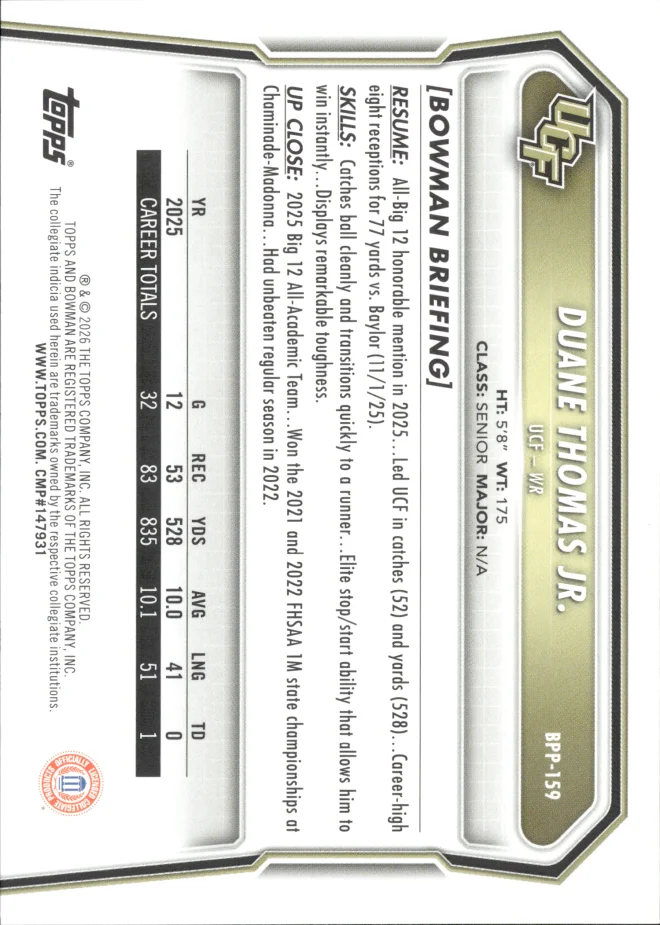 Duane Thomas Jr. card back