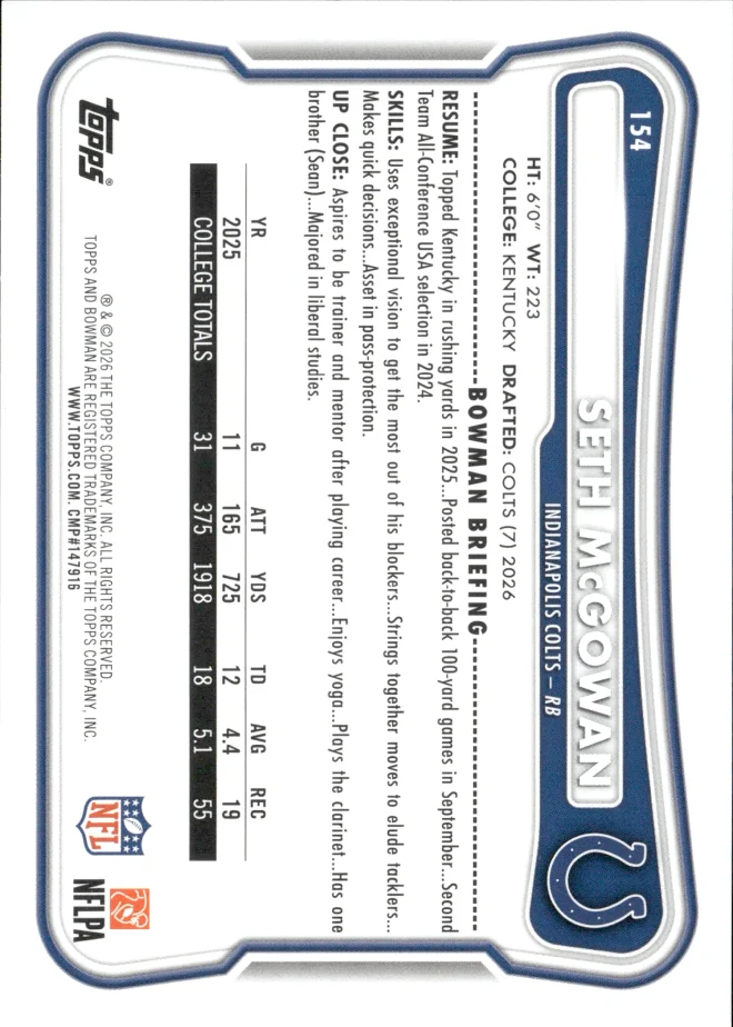 Seth McGowan card back