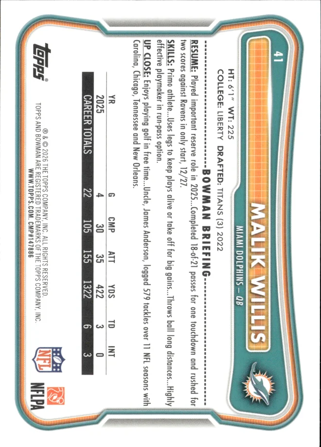 Malik Willis card back