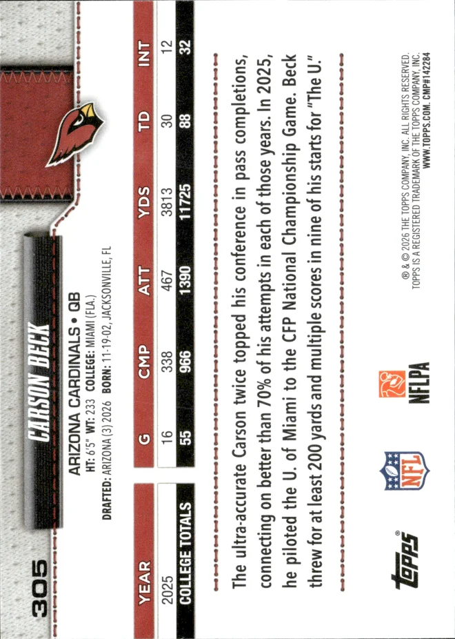 Carson Beck card back