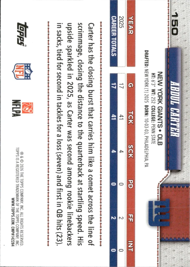 Abdul Carter card back