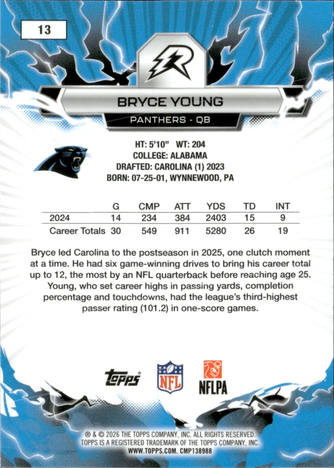 Bryce Young card back